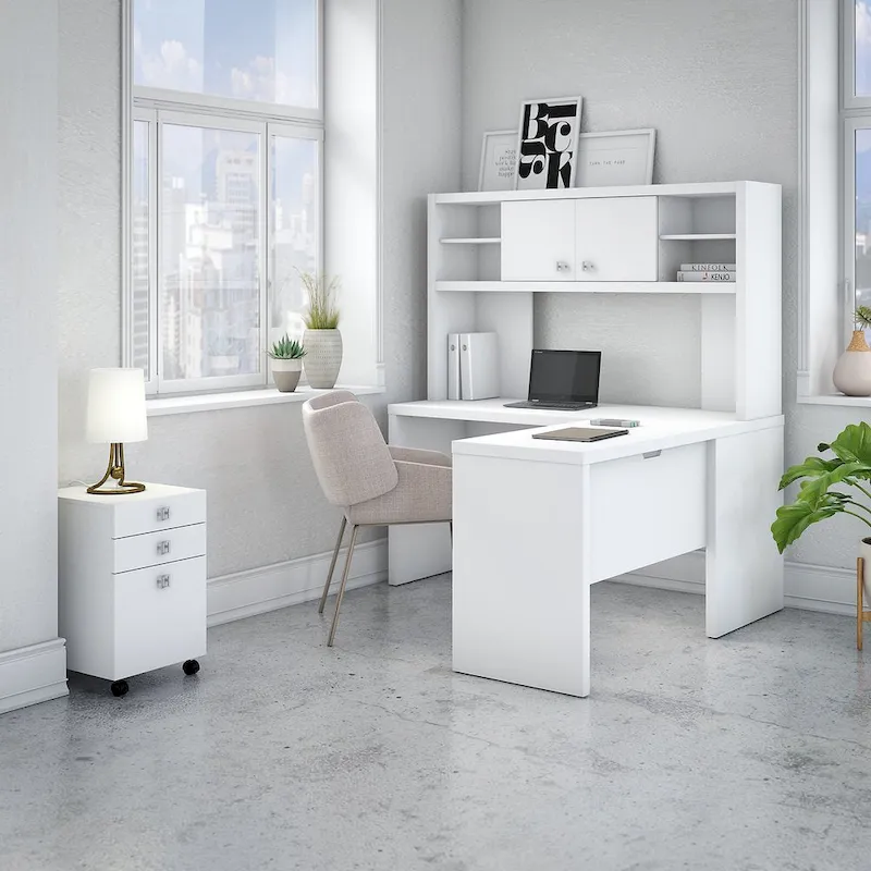 Echo L Shaped Desk with Hutch and Drawers
