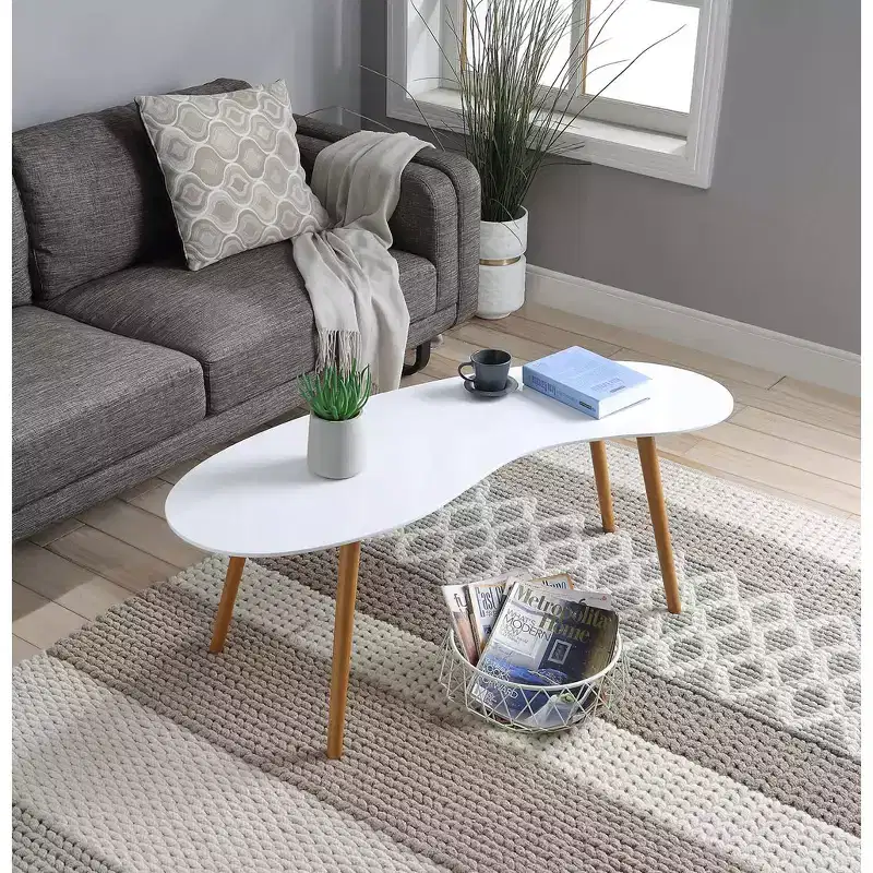 Oslo Bean Shaped Coffee Table White/Bamboo - Breighton Home