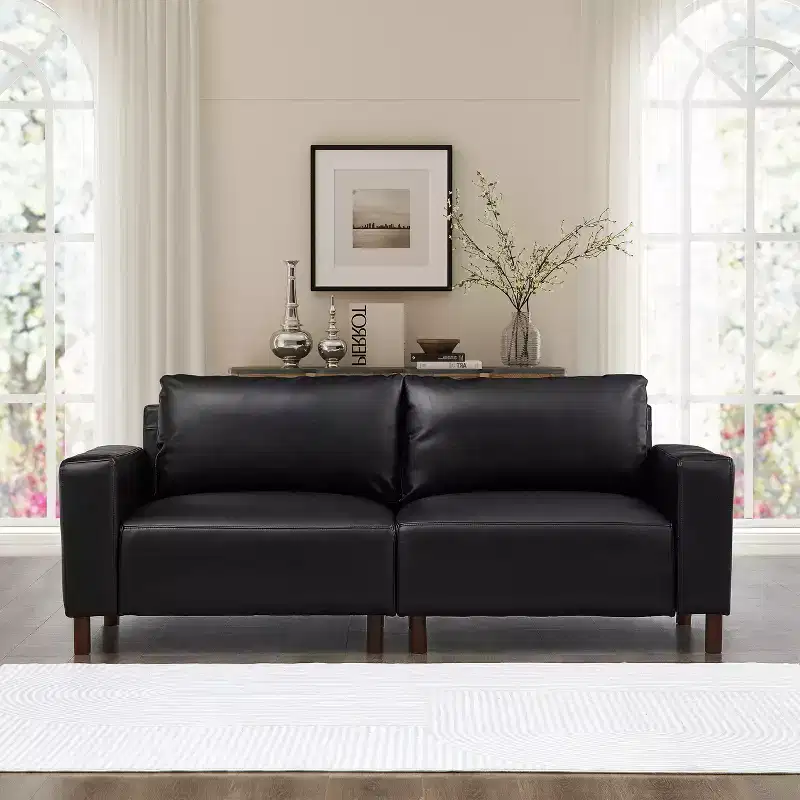 Melvin 78.5 Mid-Century Modern Faux Leather Upholstered Loveseat