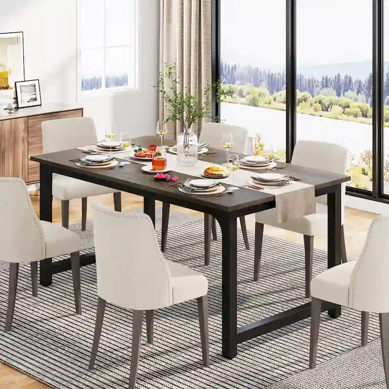 63-Inch Industrial Dining Table with Metal Frame
