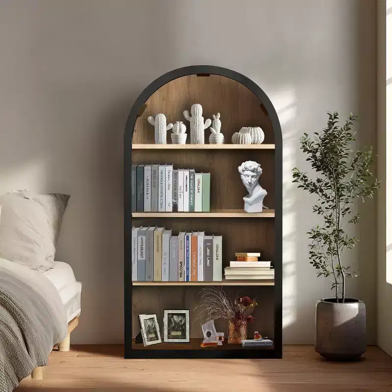 Vatros Arched Small Bookcase 4-Tier Black Arched Bookshelf
