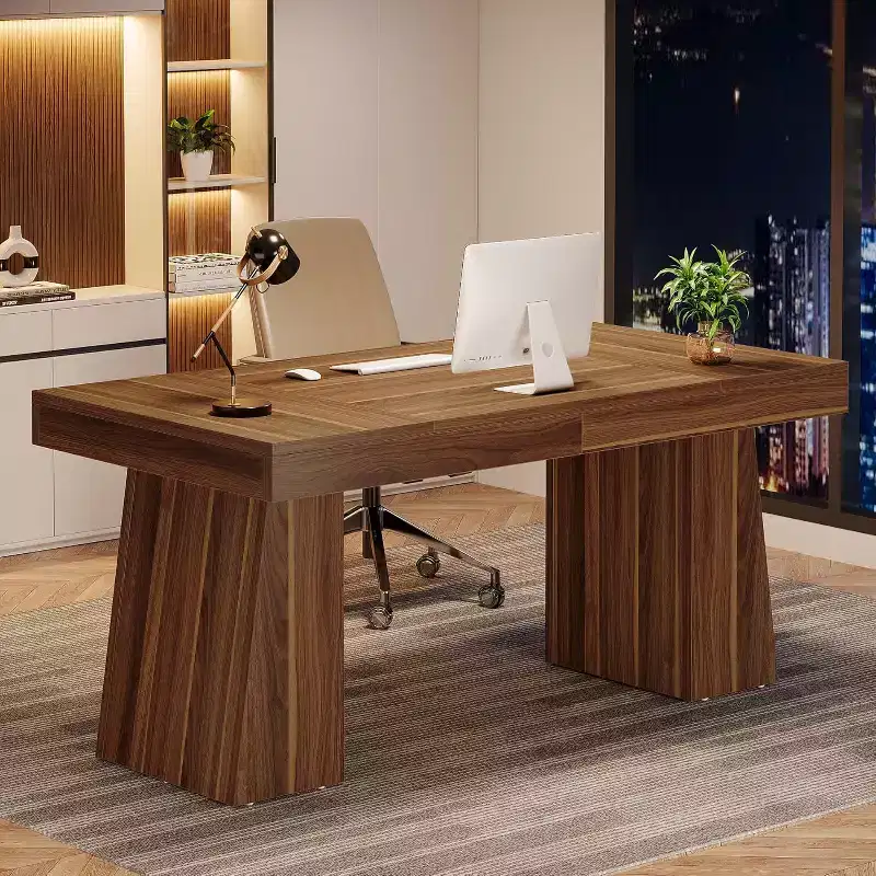 Lantine 55 Inches Home Office Executive Desk with Double Trapezoid Base