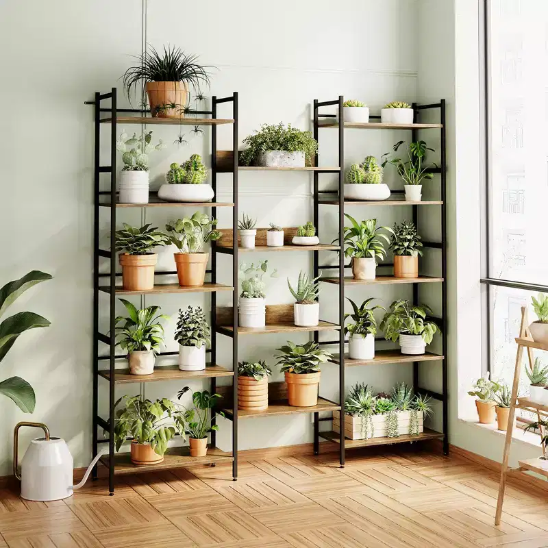 5 Tier Book Shelf, Vintage Storage Rack with Open Shelves, Metal Frame, Freestanding Storage Shelf, for Living Room, Home, Office