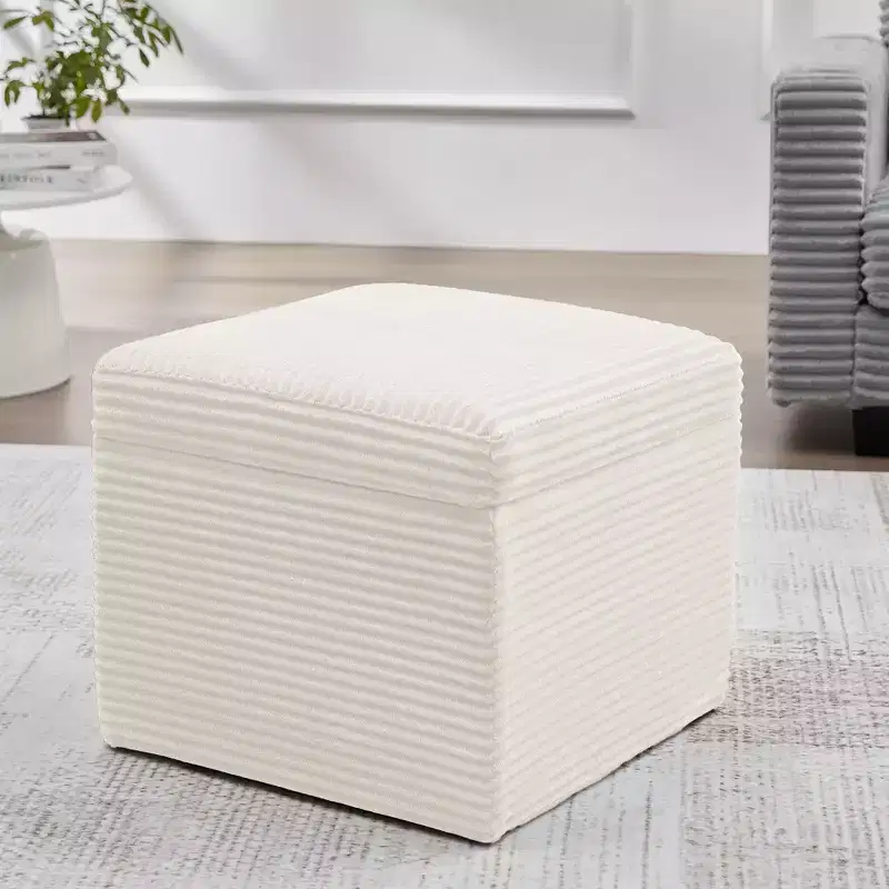 Corduroy Square Storage Ottoman with Lift-Off Top, Foam Cushion, 250 lb Capacity