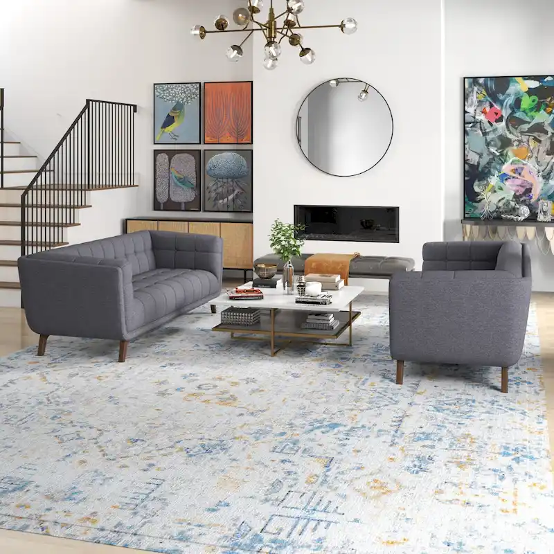 Kartal Mid Century Velvet Sofa Set in