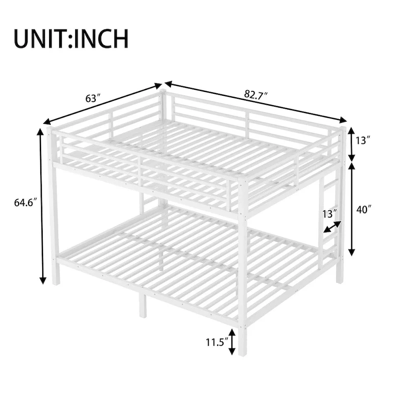 Heavy Duty Queen Over Queen Metal Bunk Bed - White