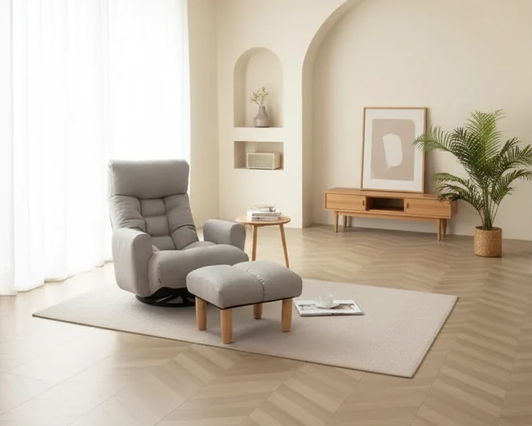 360-Degree Rotatable Bean Bag Chair with Side Pocket and Adjustable Head, Floor Chair for Bedroom and Living Room, Cement Gray