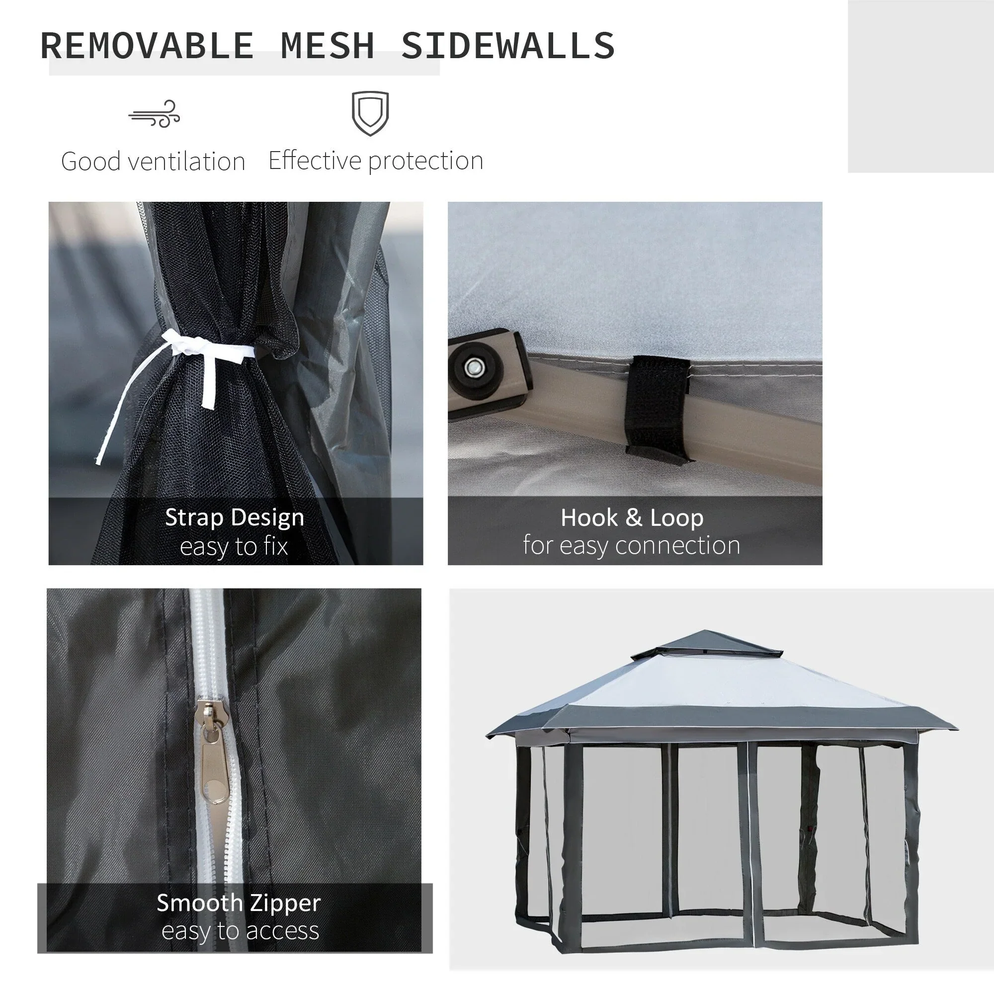 Outsunny 12 x 12 Pop Up Canopy Sun Shade Instant Tent Folding with Mesh Sidewall Netting, 3-Level Adjustable Height