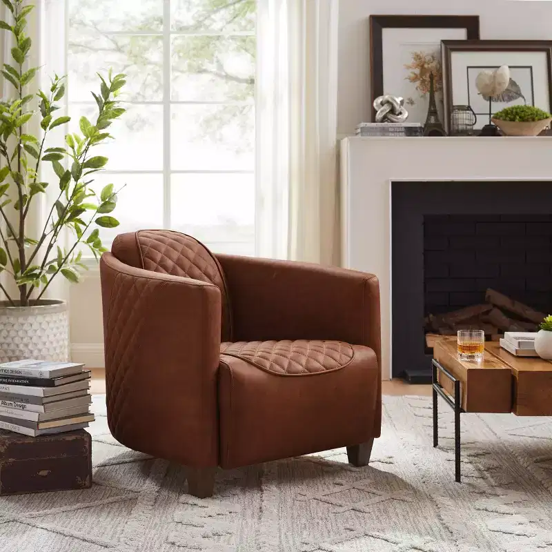 Art Leon Leather Accent Chair with Quilted Design for Timeless Comfort