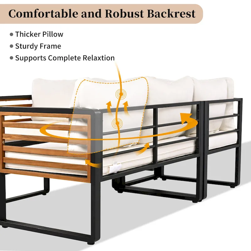 4-Pieces Patio L-shaped Conservation Sofa Set with Coffee Tables