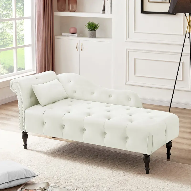 60.6 Velvet Upholstered Button Tufted Chaise Lounge Chair with Nailheads