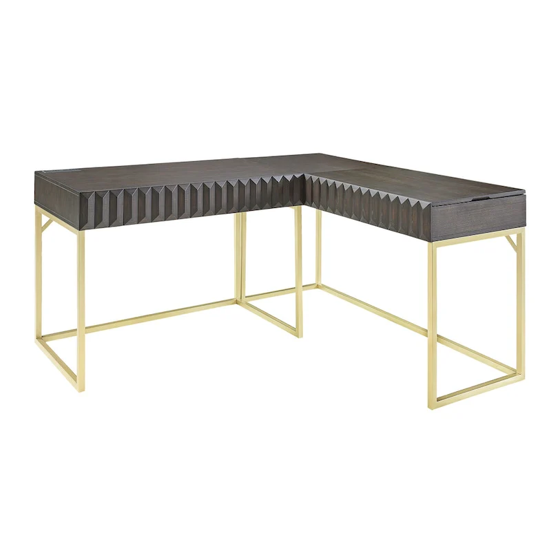 Bird Glam Metal Lift-top L-Shaped Computer Desk with USBs