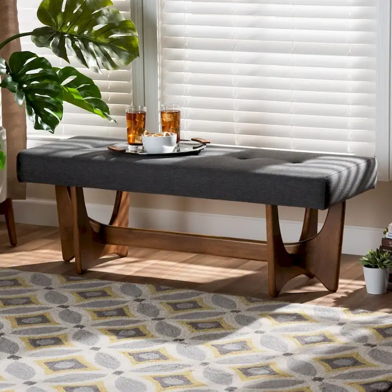 Mid-Century Modern Upholstered Button Tufted Bench
