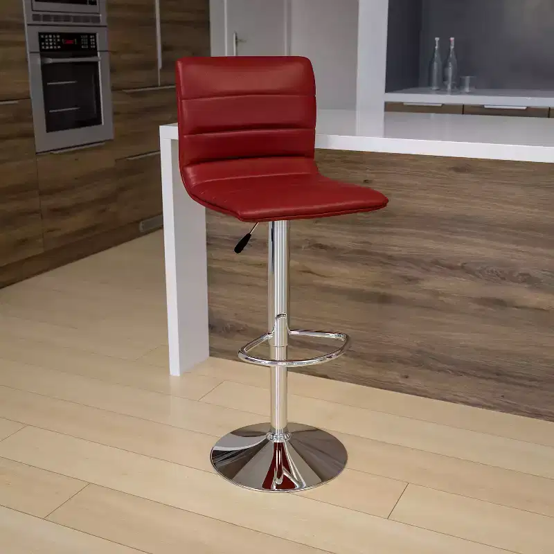 Emma and Oliver Coti Modern Channel Tufted Upholstered Height Adjustable Mid-Back Stool and Pedestal Base with Footrest