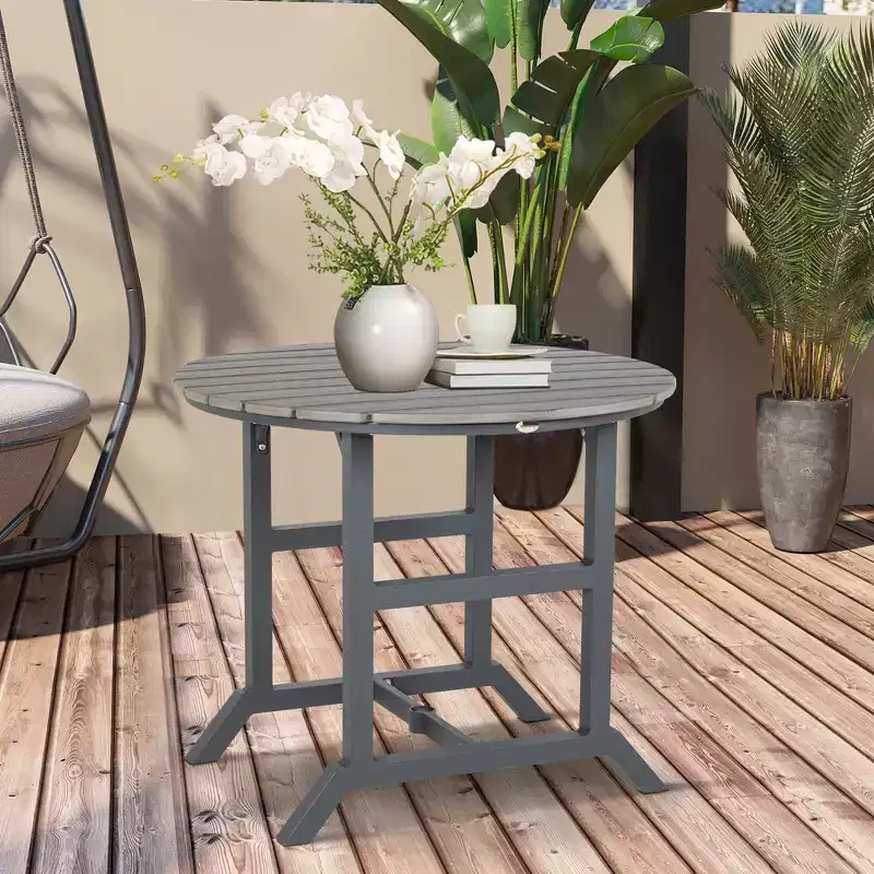 Aluminum Frame Round Patio Table with Umbrella Hole, Outdoor Dining Table for 4 People