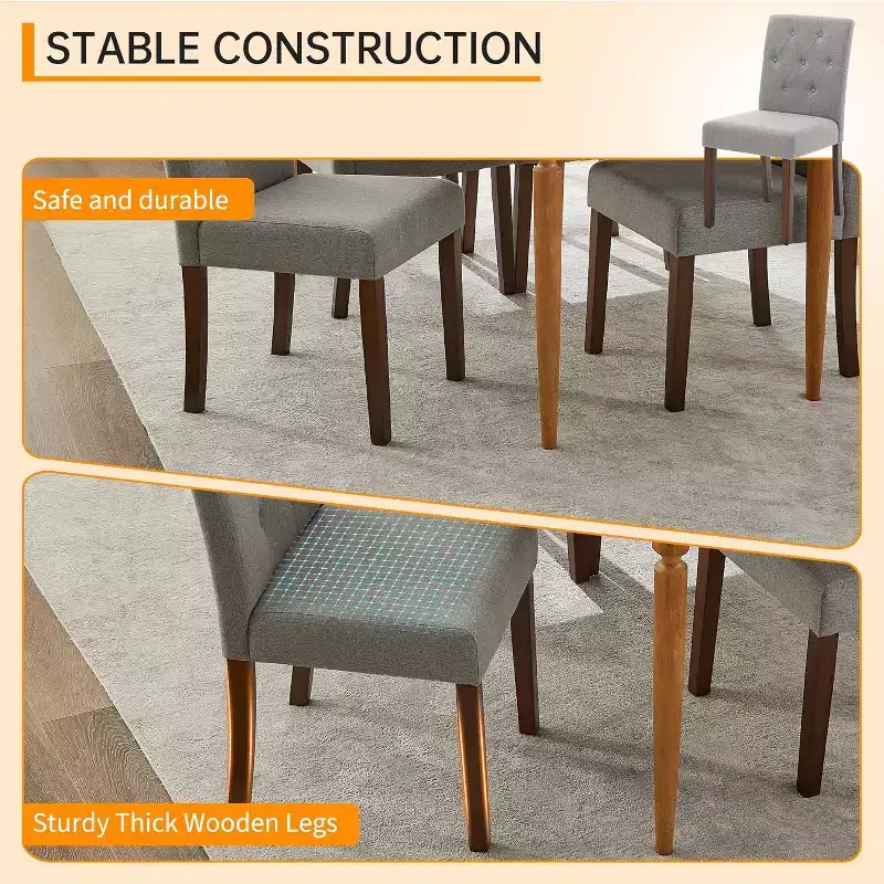 Button Tufted Parsons Dining Chairs Set of 2, Upholstered Fabric Kitchen Chairs with Padded Seats & Wood Legs, Living Room Kitchen Furniture