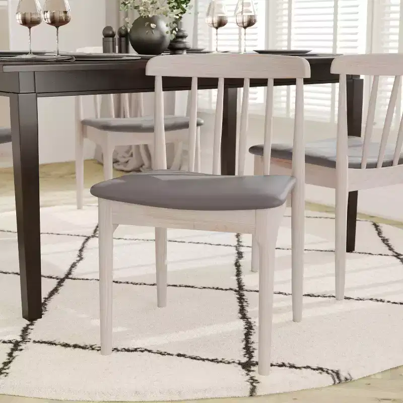 Set of 2 Solid Beechwood Dining Chairs Spindle Backrest Padded Vinyl Seat 500 lbs