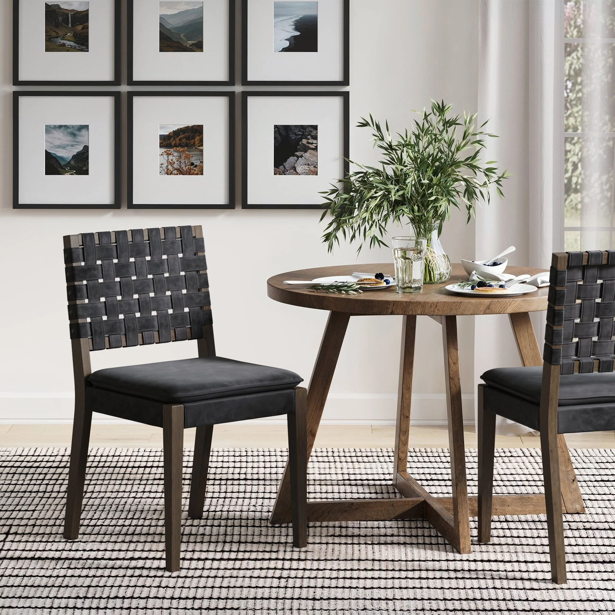Woven Faux Suede Dining Chair Black
