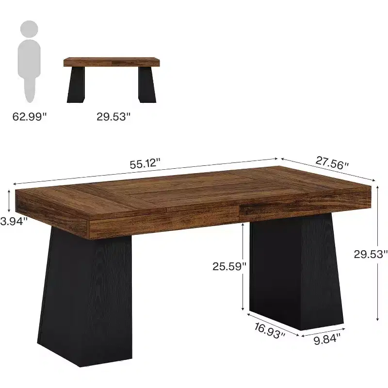 Lantine 55 Inches Home Office Executive Desk with Double Trapezoid Base