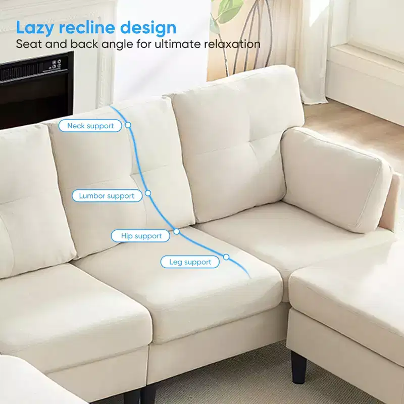 Mjkone Modular Convertible Sectional Sofa Couch, Upholstered Comfy Fabric 4-Seater Sofa with Movable Ottomans
