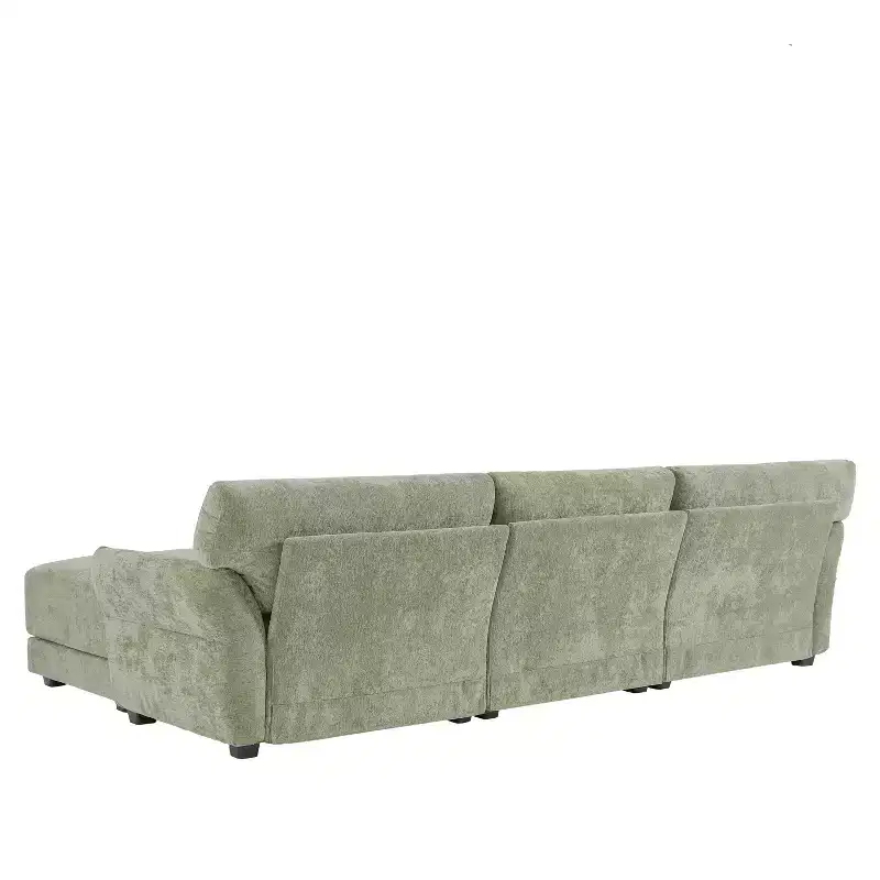 L-Shaped Sectional Sofa Set with Ottoman, 3-Seat Chenille Couch with Extra-Wide Seat and USB, 110