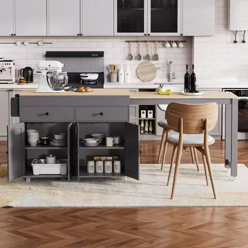 Kitchen with Dining Table, Kitchen Table with Outlet,2 Drawers 2 Side Shelves