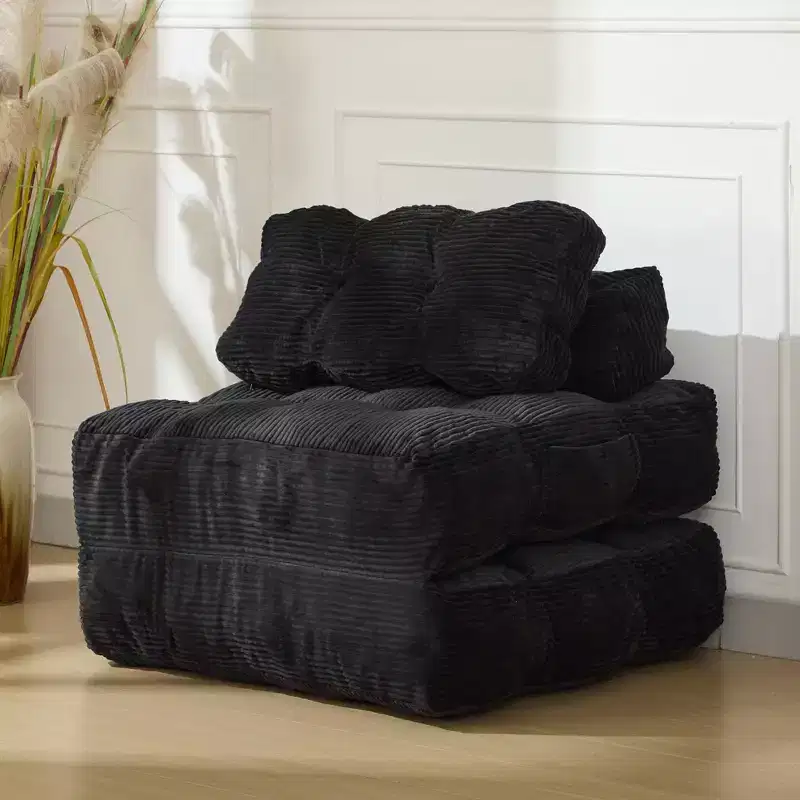 Multifunctional 3-in-1 Convertible Sofa Bed - Button-tufted corduroy fabric, 10mm pitch, foldable sofa bed with pillows, comfortable mattress.