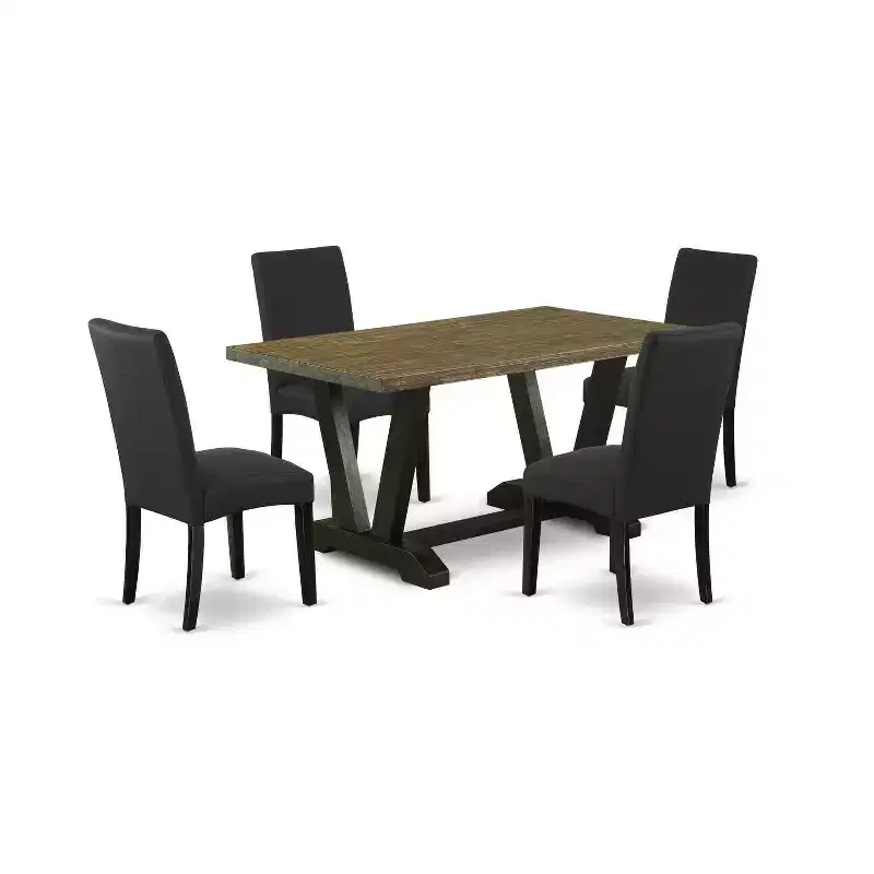 5-Piece Natural Oak Finish Solid Wood Top Dining table with 4 Chairs with