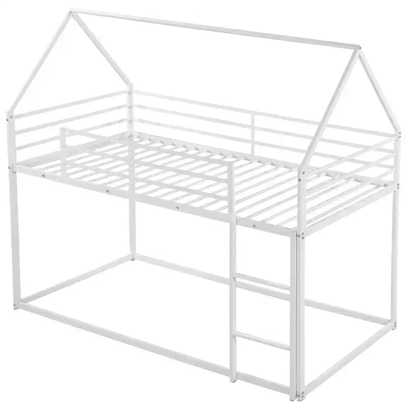 Metal Twin over Twin House-Shaped Bunk Bed with Built-in Ladder