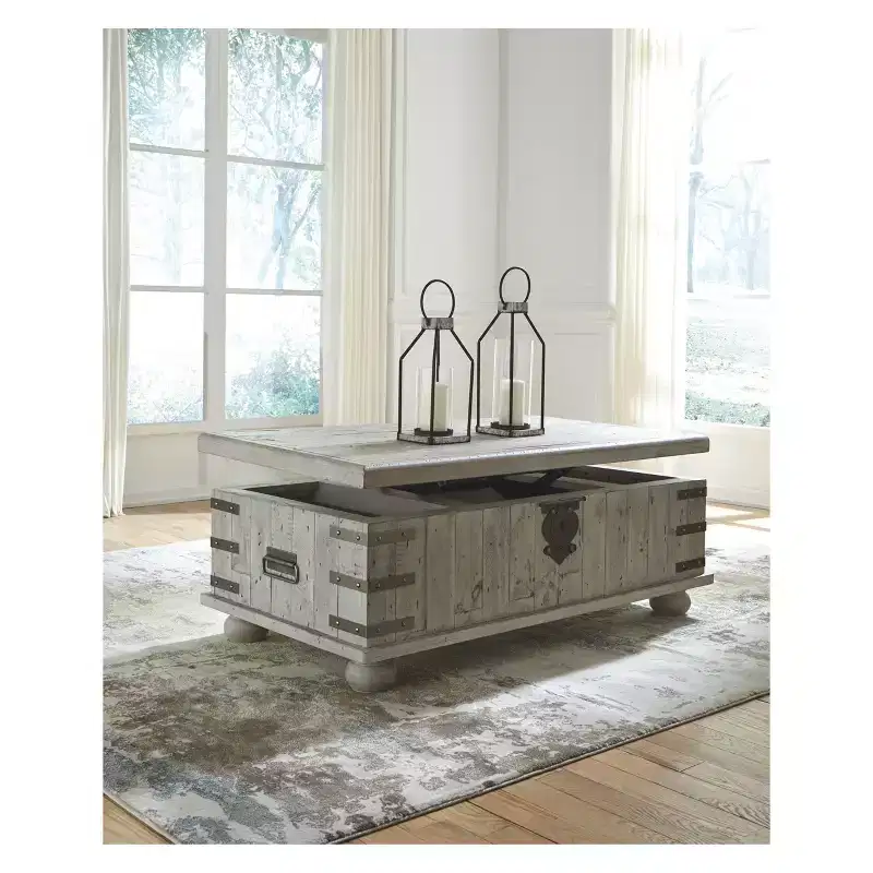 Lift Top Coffee Table with Storage – Light Gray Wash