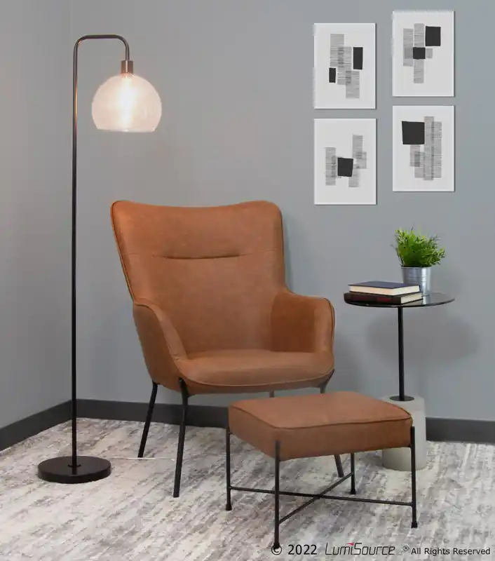 Faux Leather Industrial Accent Lounge Chair and Ottoman - Camel