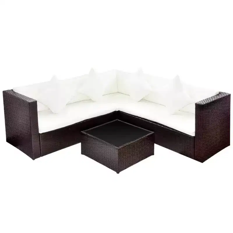 vidaXL Patio Furniture Set 4 Piece Sectional Sofa with Coffee Table Rattan - Brown