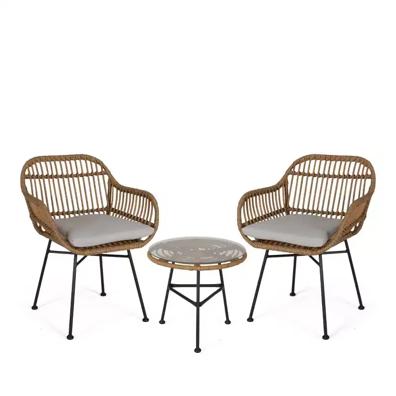 Lehrman 3pc Faux Wicker Chat Set: Steel Frame, Weather-Resistant, Christopher Knight Home