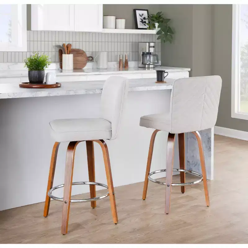LumiSource Set of 2 Henry Counter Height Barstools Walnut Wood/Beige Fabric