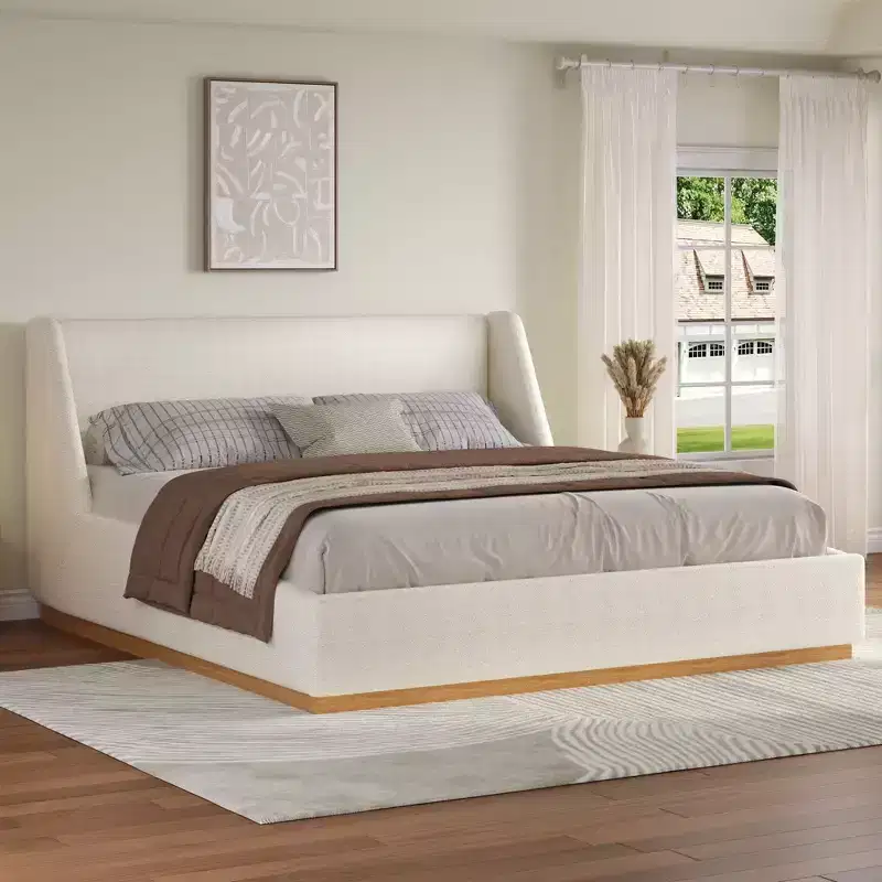 Christopher Knight Home Marje Modern Rubber Wood Upholstered Platform Bed with Wingback Design