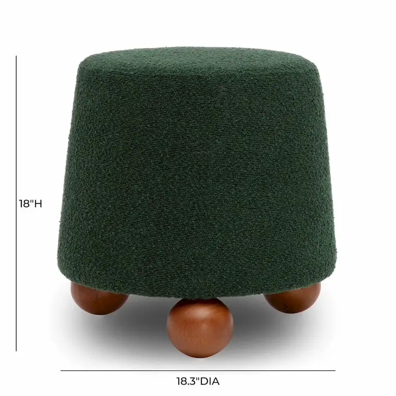 Boucle Upholstered Stool with Solid Wood Legs