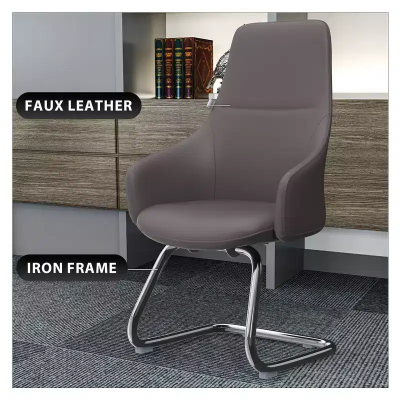 Ergonomic Faux Leather Office Chair Iron Sled Base Adjustable Height 330 lbs Capacity
