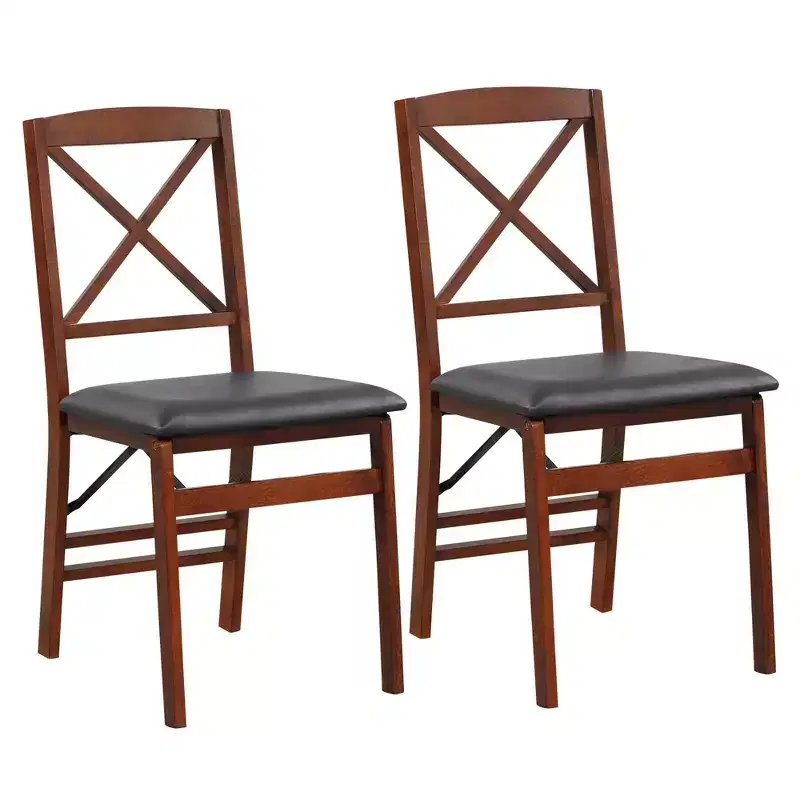 2-Pack Folding Dining Chairs with PVC Padded Seat and High Backrest