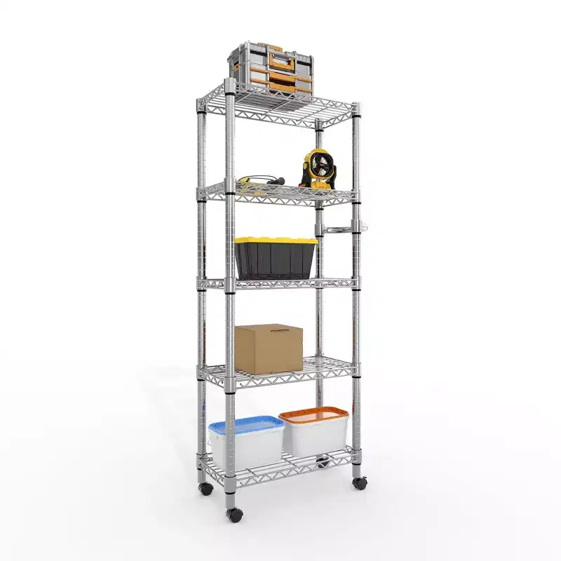 4-Tier Rolling Wire Garage Shelving Unit – 2640 lbs, 59