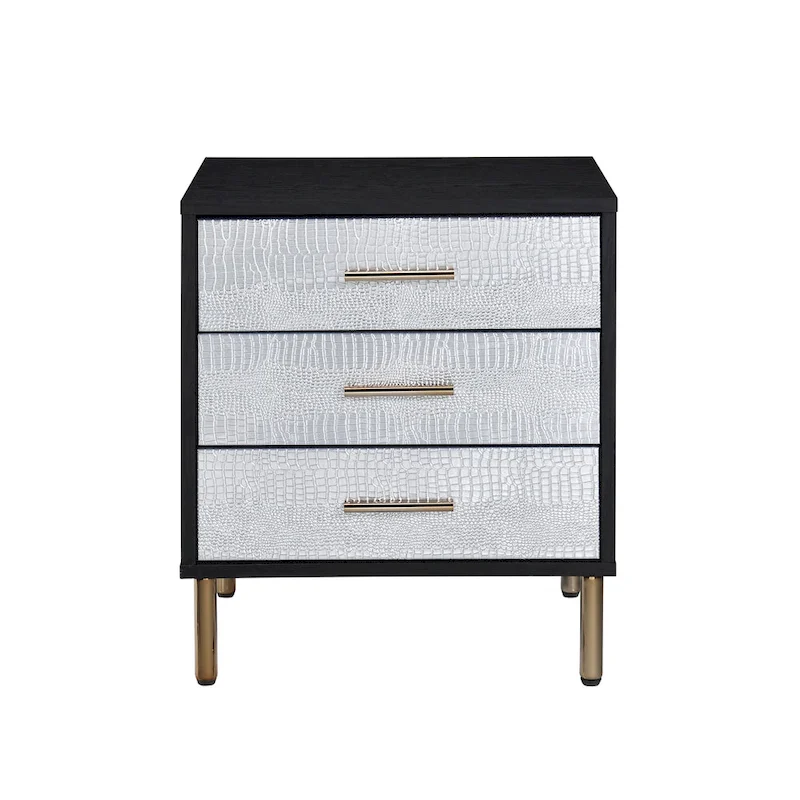 Myles Nightstand, White, Champagne & Gold Finish