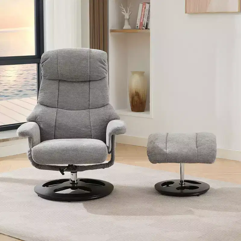 GDFStudio Cosette Chenille Massage Swivel Recliner Chair with Ottoman