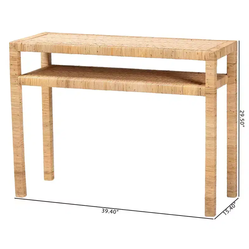 bali & pari Kalimantan Rattan and Acacia Wood Console Table Light Honey
