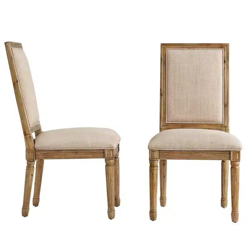Aramis Rectangular Linen and Wood Dining Chairs