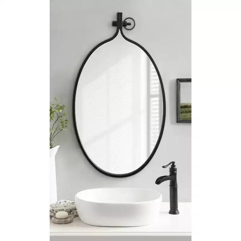 20x34 Metal Framed Oval Wall Mirror, Black