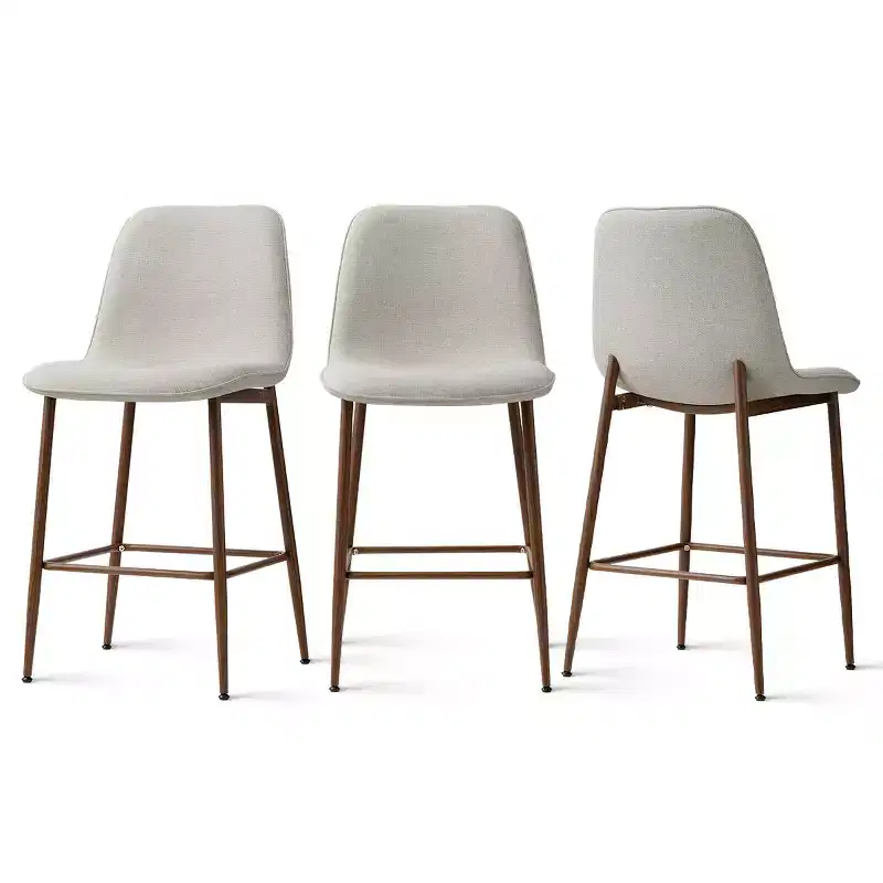 Set of 3 Counter Height Bar Stools, 25.5 Upholstered Kitchen Island Stools with Metal Legs, Curved Back Bar Chairs for Dining Room