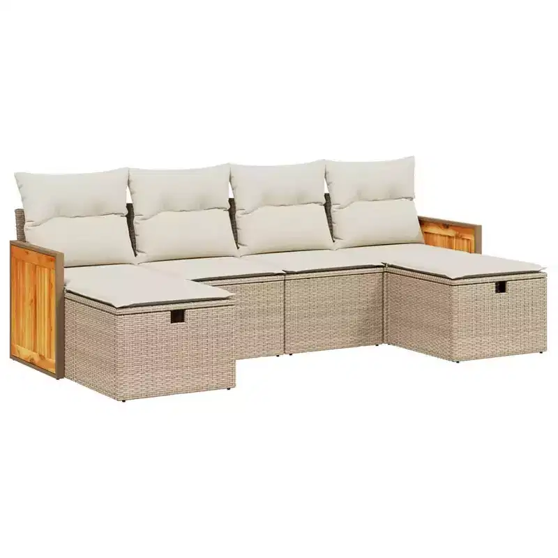 vidaXL Patio Sofa Set with Cushions Outdoor Furniture 6 Piece Poly Rattan