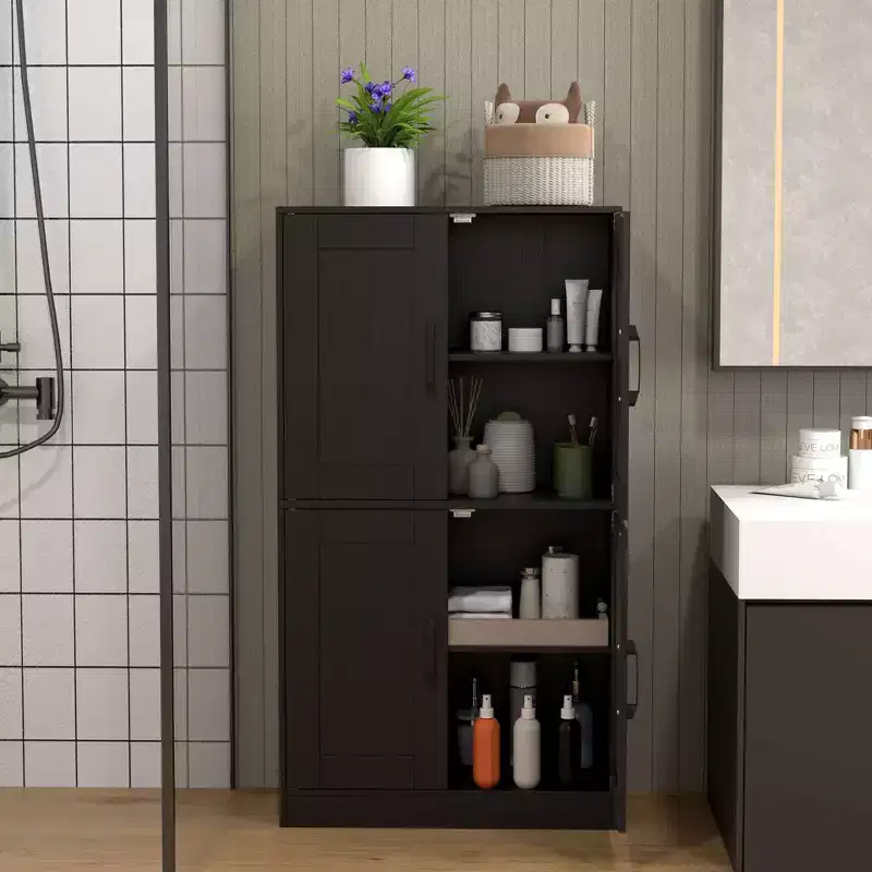 Costway Bathroom Cabinet with Doors & Adjustable Shelves Storage Organizer for Living Room White/Black/Brown