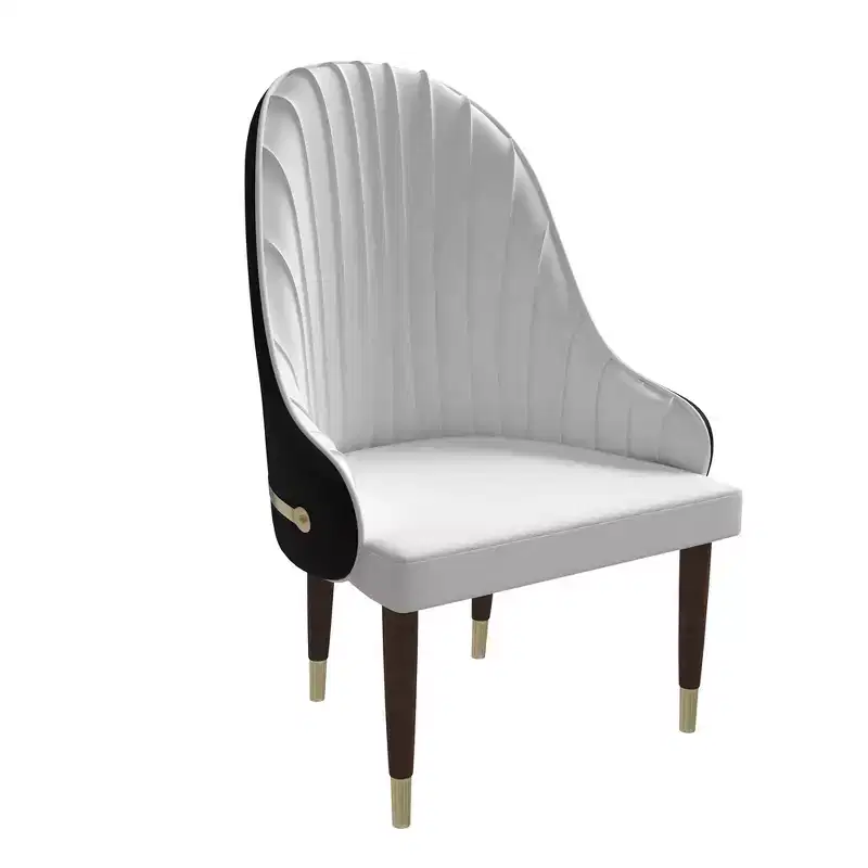 LeisureMod Elara Collection High-Back Dining Chair  Leather Upholstery with Ripple Back Design, Rubberwood Frame and Gold Accents for Dining Room