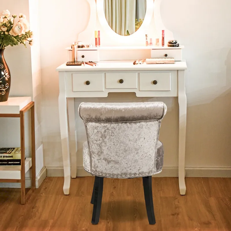 27.5 Tall Solid Wood Vanity Stool Chair - 27.5 H X 19 W X 11.8 D