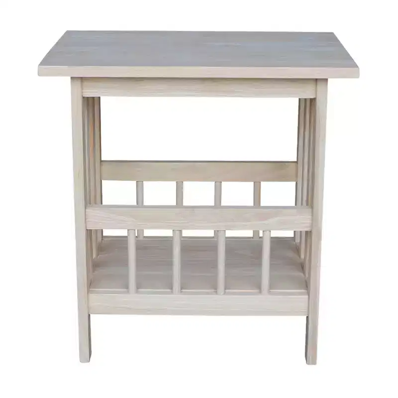 Mission Magazine End Table Unfinished - International Concepts: Hardwood Frame, Storage, Wood Legs, Rectangle Shape, 23.2 Height